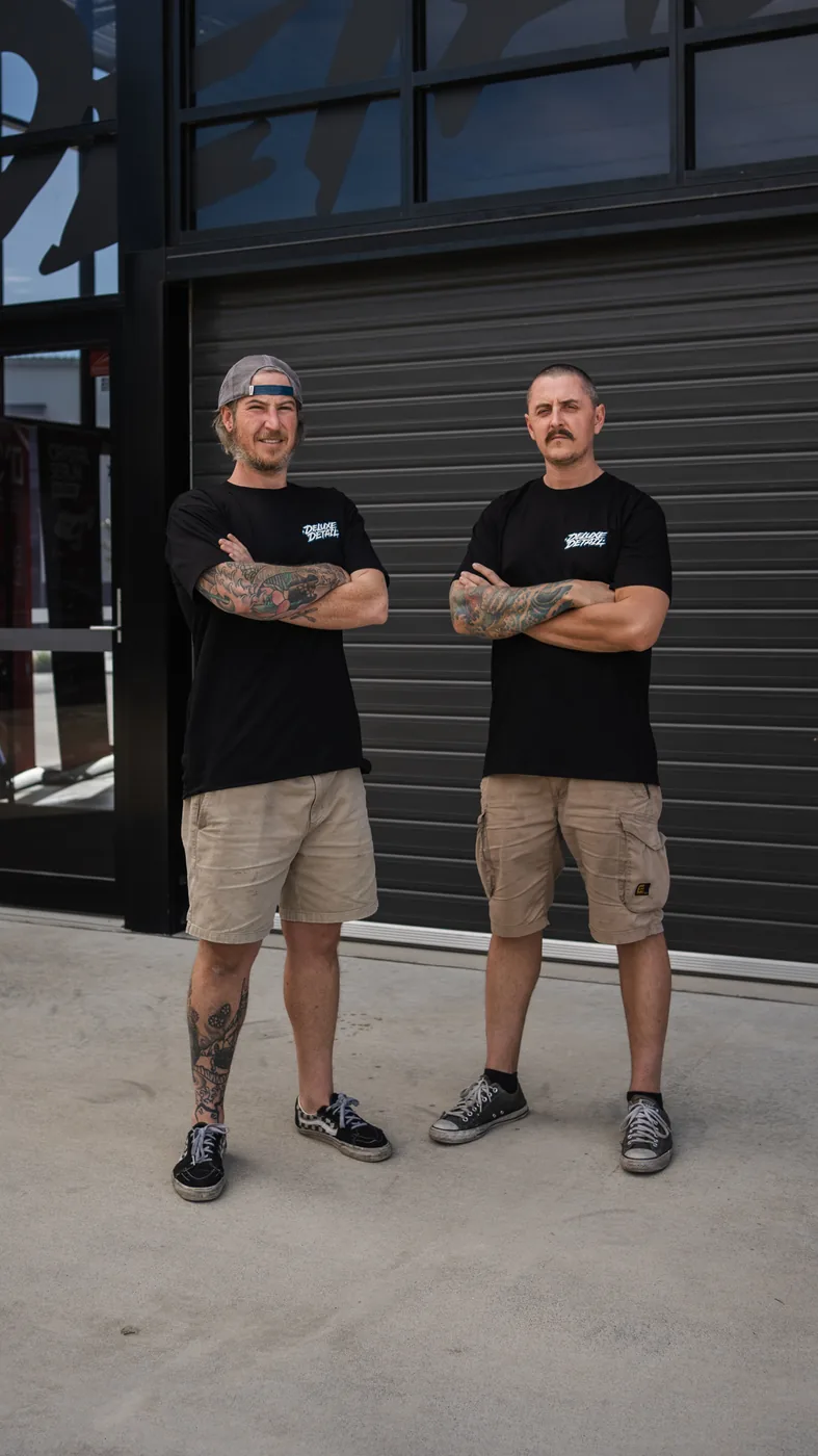 Dan and Nick, owners of Deluxe Detail, outside the Brisbane studio