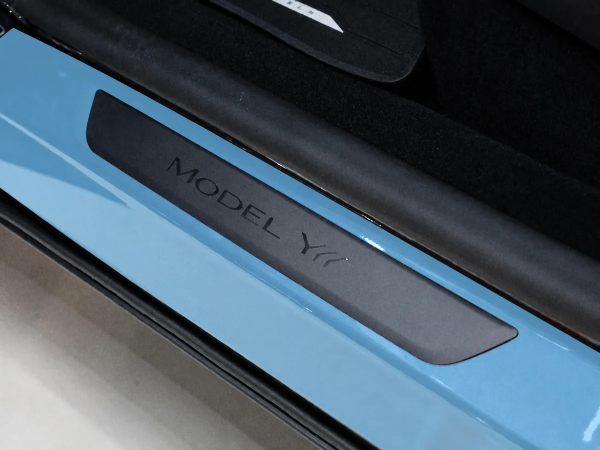 PPF applied to the door sill of a Tesla Model Y