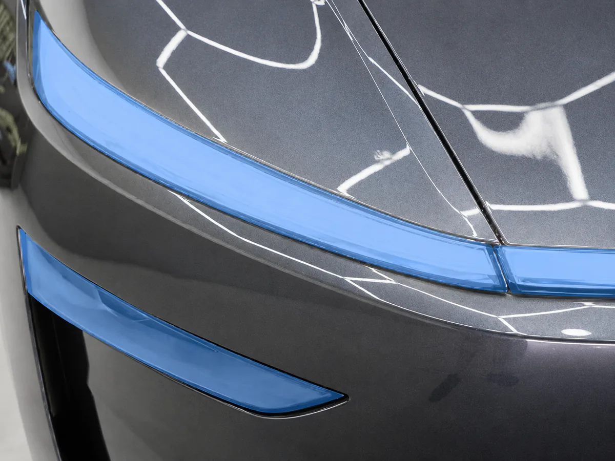 PPF applied to the headlights and light bar of a Tesla Model Y