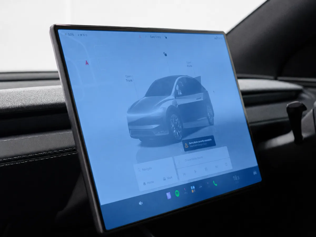 Satin PPF applied to the front screen of a Tesla Model Y