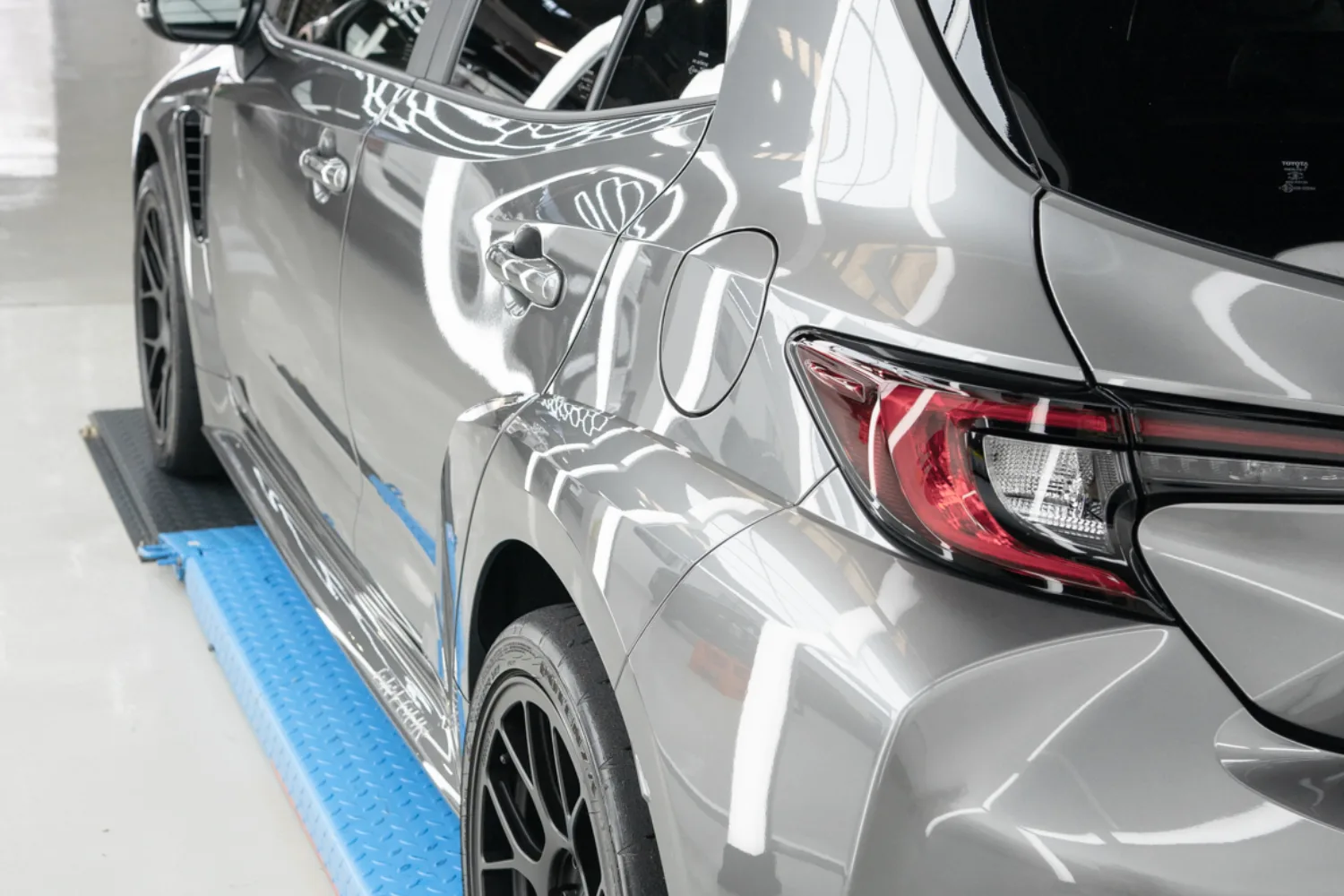 Close detail of a glossy protected panel
