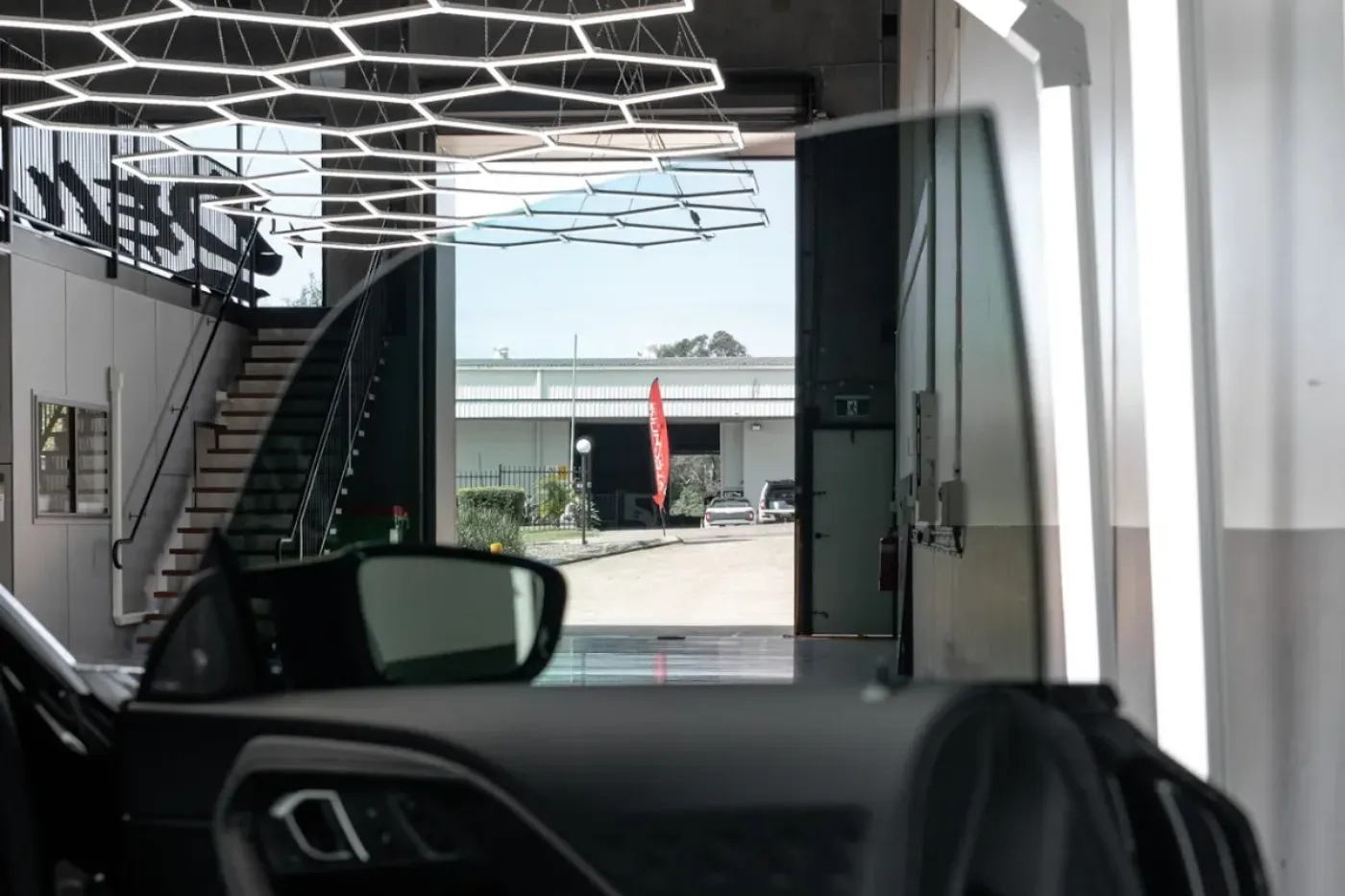 View out through legally tinted car glass
