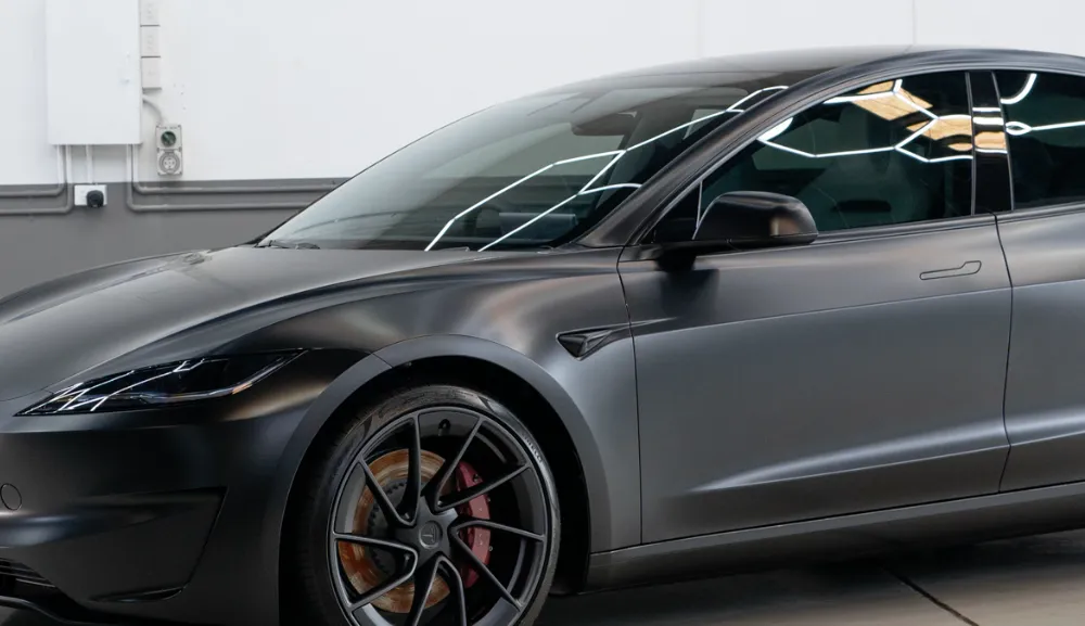 Ceramic tinted windows on a Tesla Model 3 in the Deluxe Detail studio
